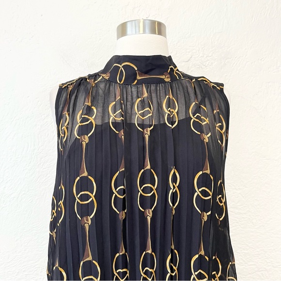 Banana Republic Dress Midi Pleated Black Horsebit Chain Print Medium M - Picture 8 of 14